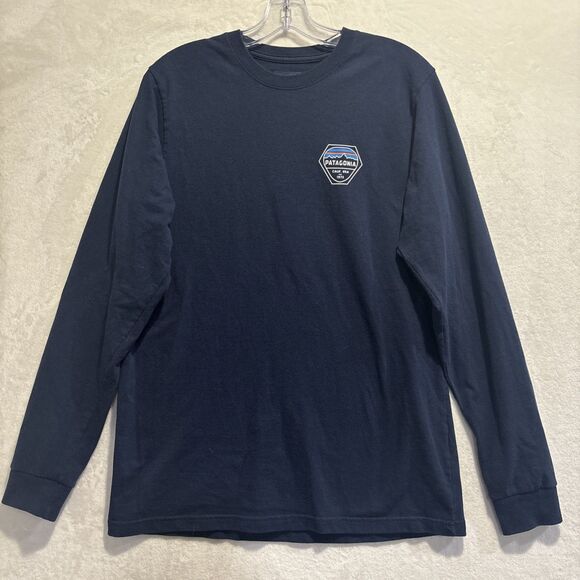 Patagonia Fitz Roy Hex Long Sleeve Regular Fit T-Shirt Tee Navy Men's Medium - Picture 1 of 16